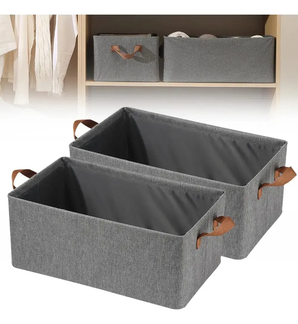 X2 Organizador Canasto Caja De Tela Plegable Estructura Metalica Ideal Para Ropa Toallas Juguetes Placard Estantes Alacena Dormitorio Practico Resistente Facil De Guardar Y Transportar Levys Bazar