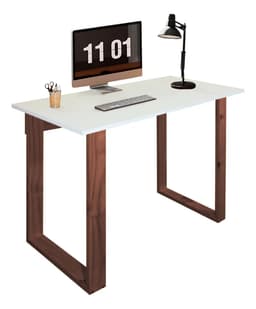Escritorio Estilo Moderno Para Oficina Con Patas Rectangulares Altas Color Cedro Y Tapa Melamina Color Blanco