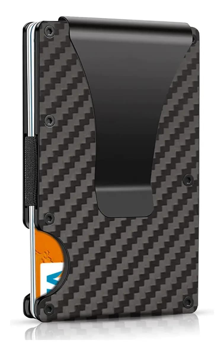 Billetera Tarjetero Fibra Carbono Clip Anti Robo Urbano Color Negro Marca Raitot