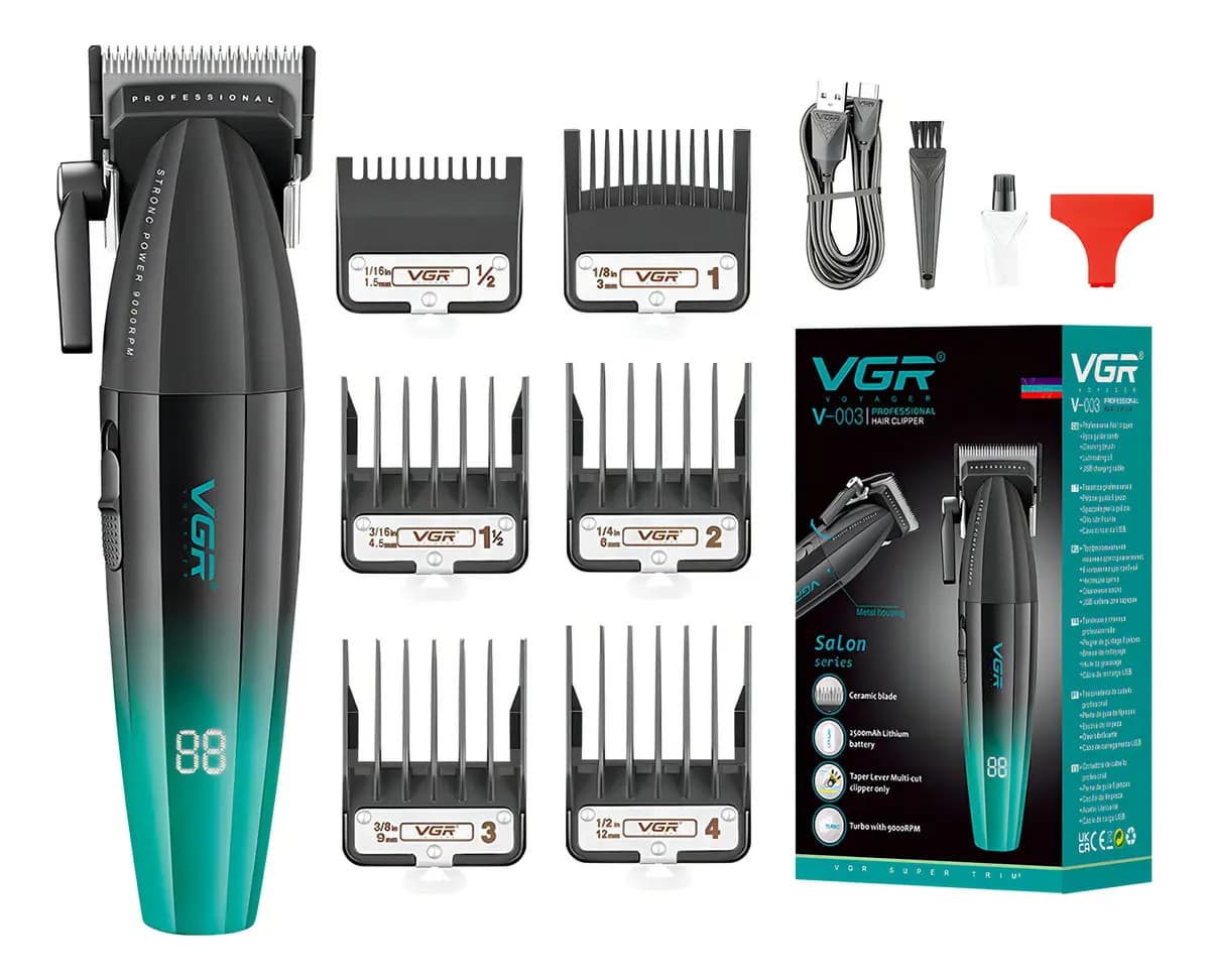 Máquina Corta Pelo Profesional Vgr V-003 Turbo 9000 Rpm Usb Color Negro y verde