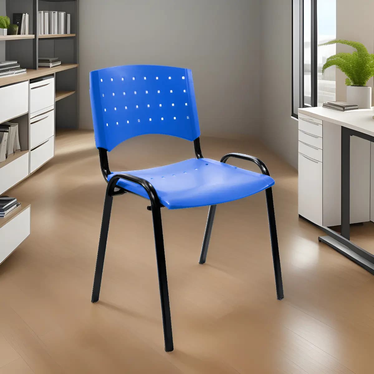 Silla Apilable Plástica Fija De Oficina Sala De Espera Iglesias Consultorios Acero Y Plastico Reforzado Color Azul
