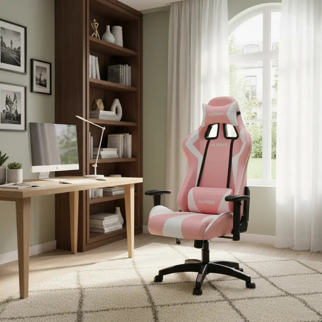 Silla Gamer Alpina Ergonomica Giratoria Reclinable Pre Ft055 Color Rosa/Blanco Material del tapizado Cuero sintético