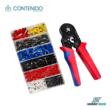 Kit Pinza Crimpeadora Terminales Tubular Puntera Cable Smart Tech Rojo