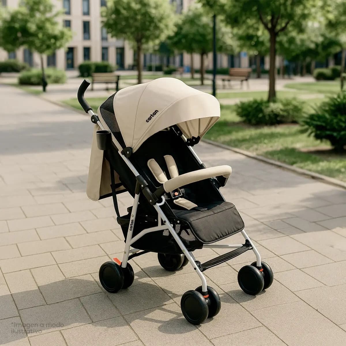Cochecito Paraguita Plegable Compacto Y Liviano Facil De Abrir Y Cerrar Con Capota Y Respaldo Reclinable Calidad Cartan Beige Blanco