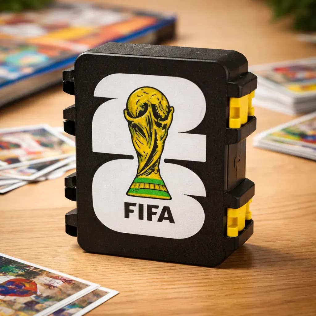 Caja Para Figuritas y Carta Mundial 2026 Organizador Estuche Cup 3d Mundial 2026 Negro hinchas futbol fanaticos de Chetitos Malos
