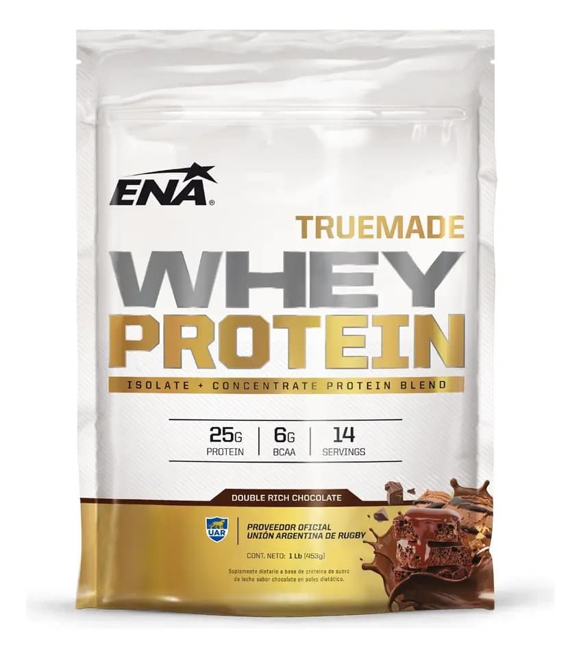 Proteina ENA Sport True Made En Polvo sabor double rich chocolate en sachet de 453g