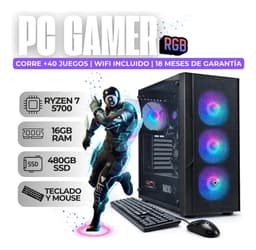 Pc Gamer Amd Ryzen 7 5700g | 16 Gb | 480 Gb | Gabinete 4 Coolers Argb | Wifi | Pc Armada Noxi | Teclado y Mouse