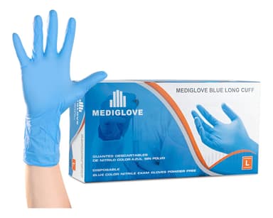 Guantes Nitrilo Reforzado Antideslizantes Mediglove Azul Talle S 100 Unidades