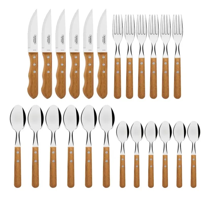Juego de Cubiertos Dynamic con Láminas de Acero Inoxidable y Mangos de Madera Natural 24 Pzs Tramontina en Caja