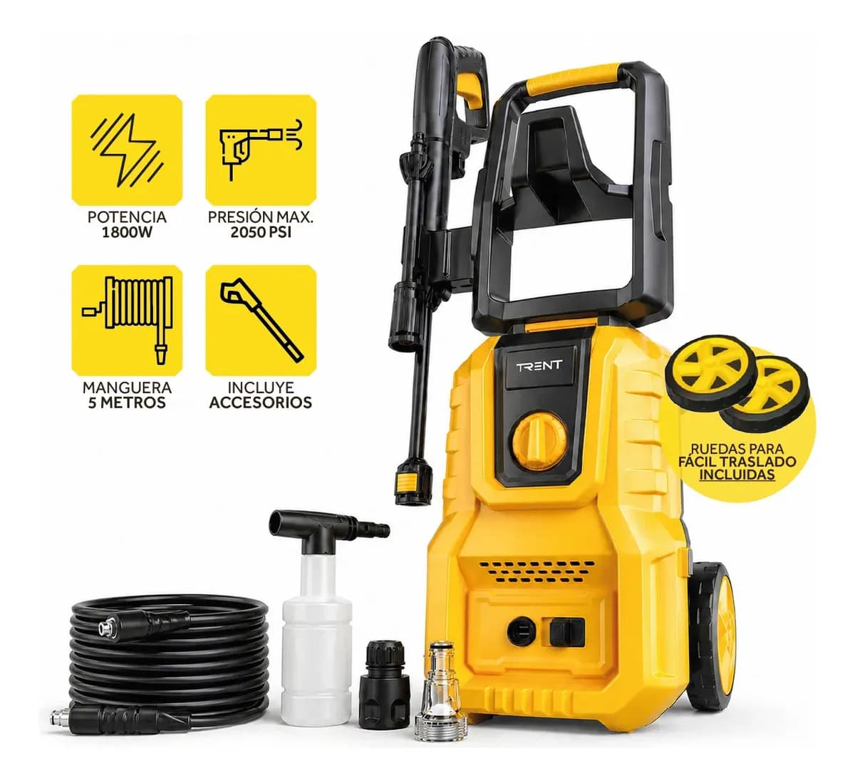 Hidrolavadora Electrica Alta Presion Profesional Trent Hlt319 1800w Amarillo 50hz