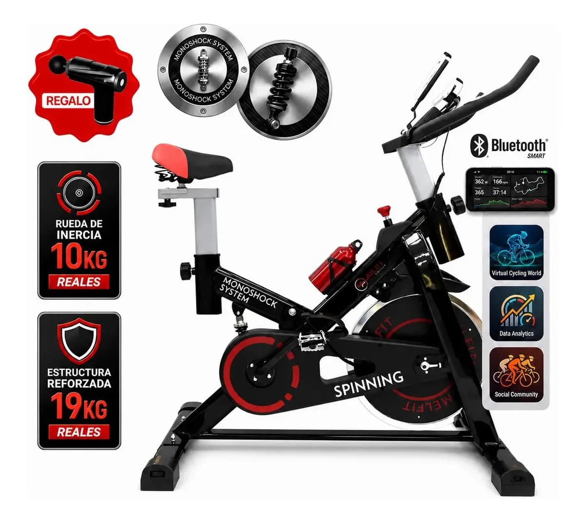 Combo Bicicleta Spinning Fija + Pistola Masajeadora Melfit Fx1100-vitalforce