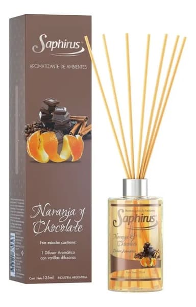 Difusor Saphirus Con Varillas Aromatizador De Ambiente Aroma Naranja y Chocolate