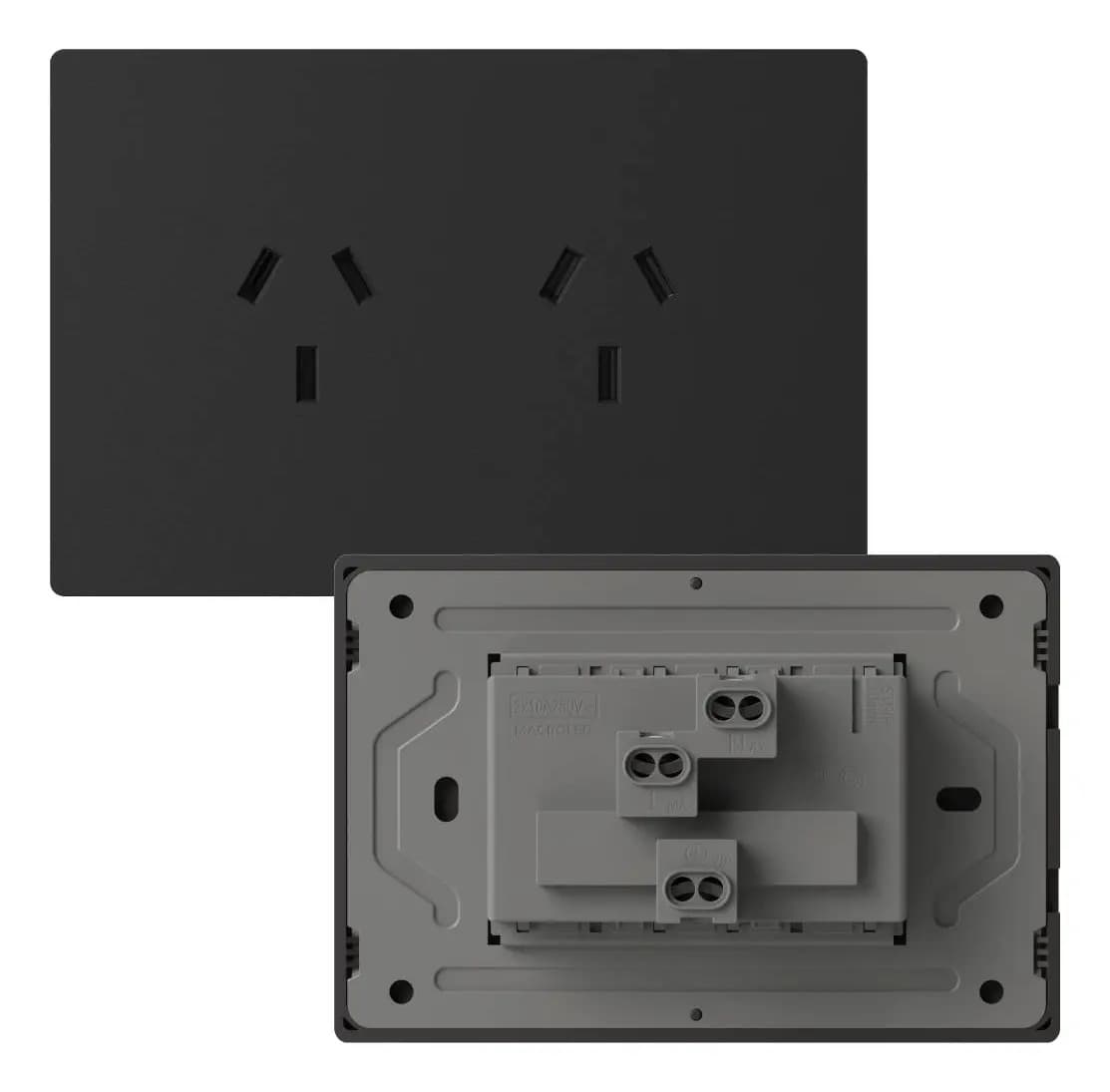 Tomacorriente Doble Negro Macroled Milan 220V 10A Alta Resistencia