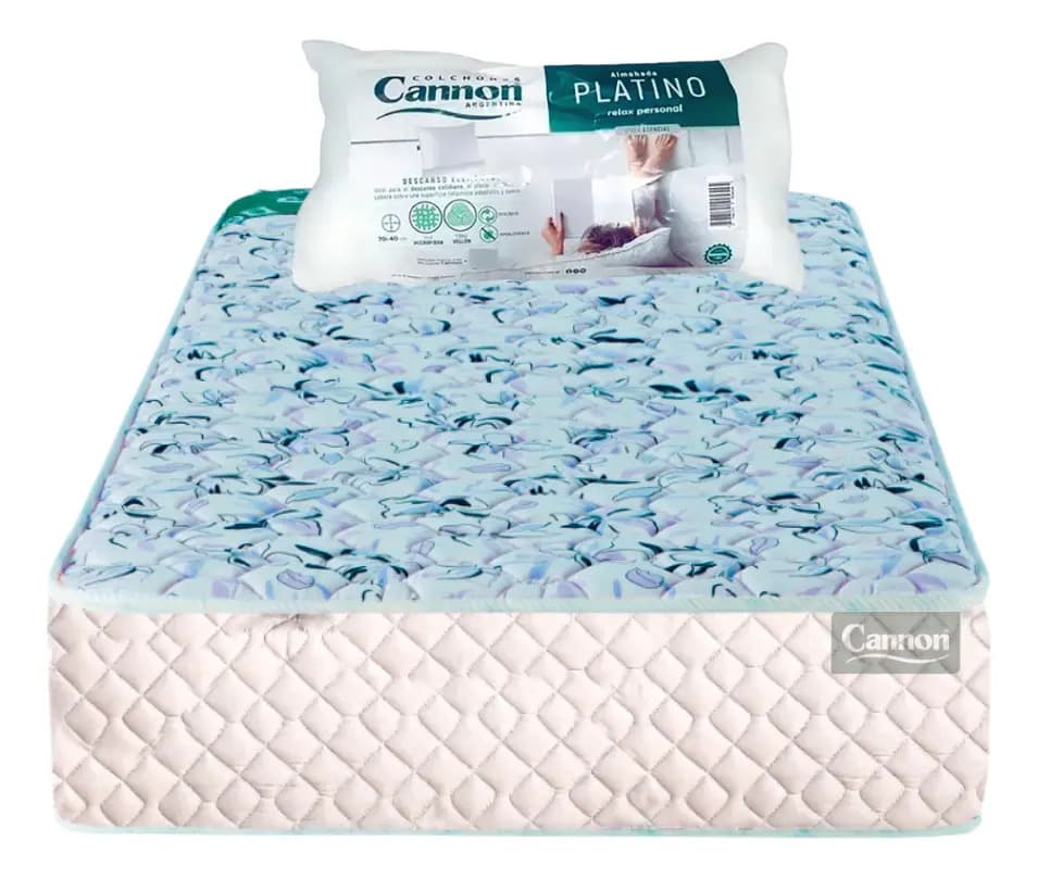 Colchón Cannon Princess 24kg 1 Plaza 80x190x20+ almohada - Blanco/gris