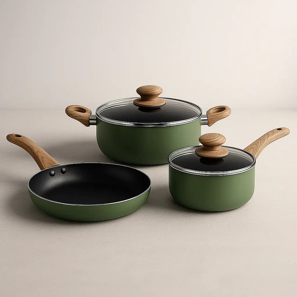 Set Ollas Fary Home Bateria Cocina 5 Piezas Antiadherentes Color Verde