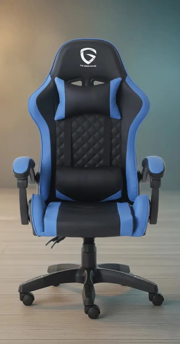 Silla Gamer Ergonomica The Game House Sillón Gaming 01R PC Escritorio Oficina Estudio Respaldo Reclinable Asiento Alta Densidad Color Celeste Tapizado Cuero Sintetico