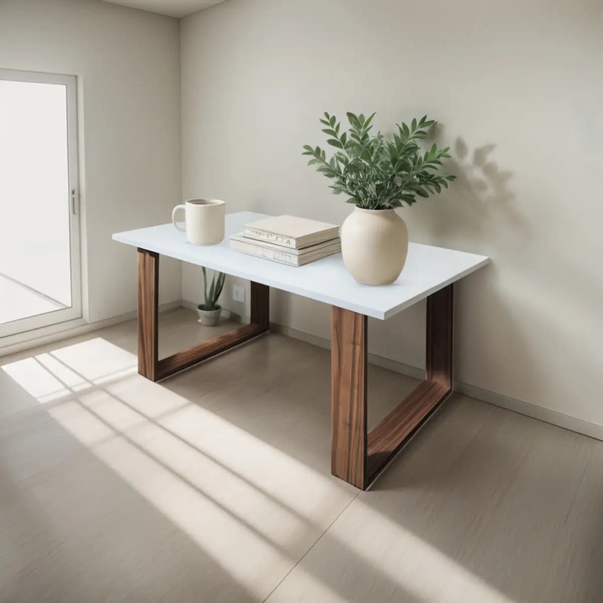 Mesa Ratona Arrime Tapa Melamina 60 Pata Rectangular Moderna Color Blanco/cedro