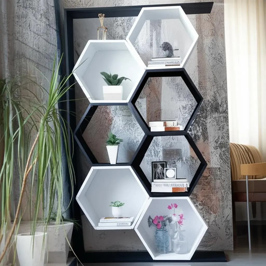 Divisor De Ambiente Estantes Hexagonales Living Comedor Color Blanco