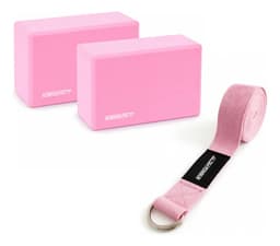 Ladrillos Yoga Pilates Kit De Eva + Cinto 3.2 Mt Algodon Color Rosa