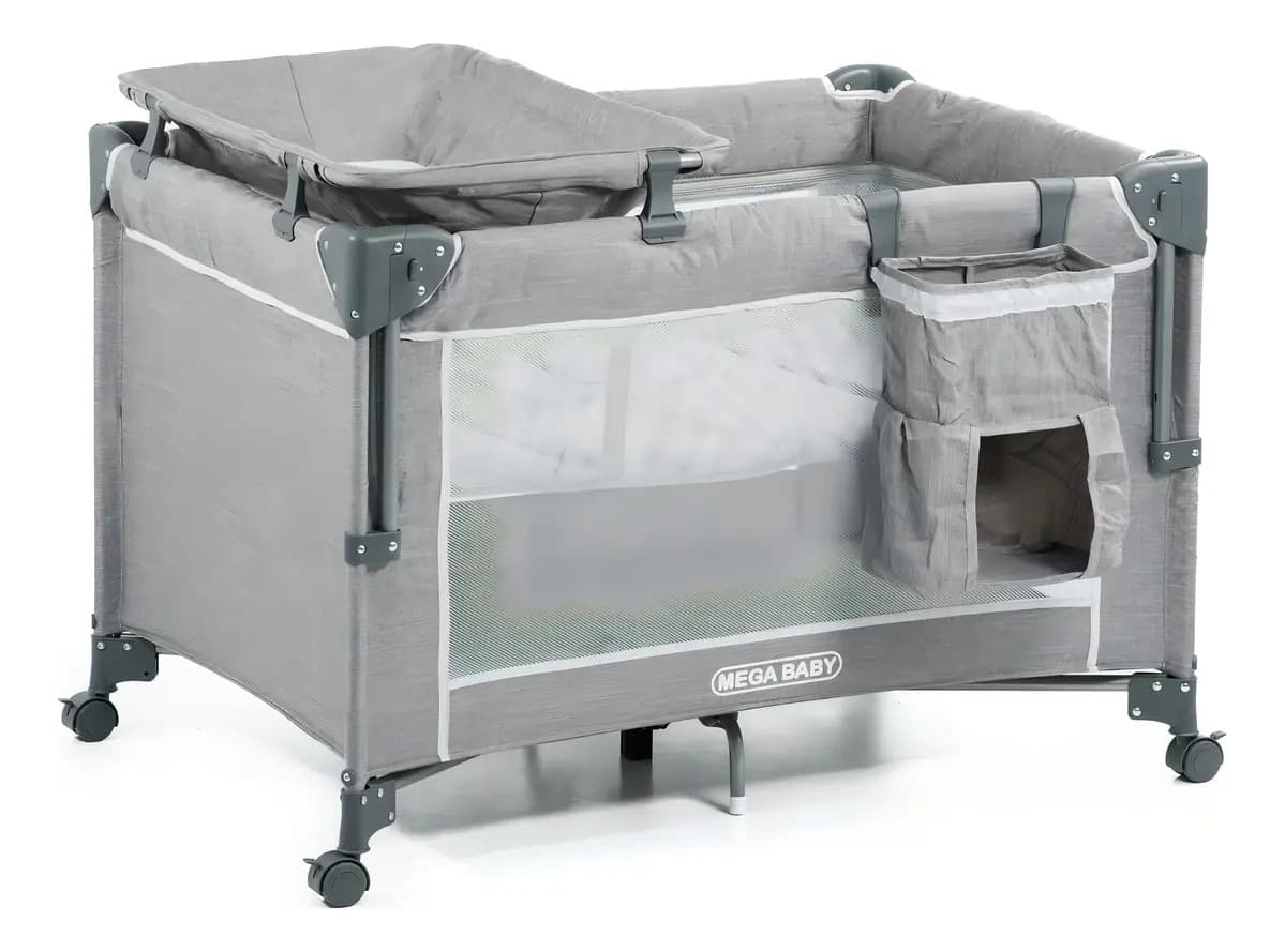 Practicuna Colecho Mega Baby Leo Con Cambiador Y Organizador Color Gris Diseño de la tela Liso