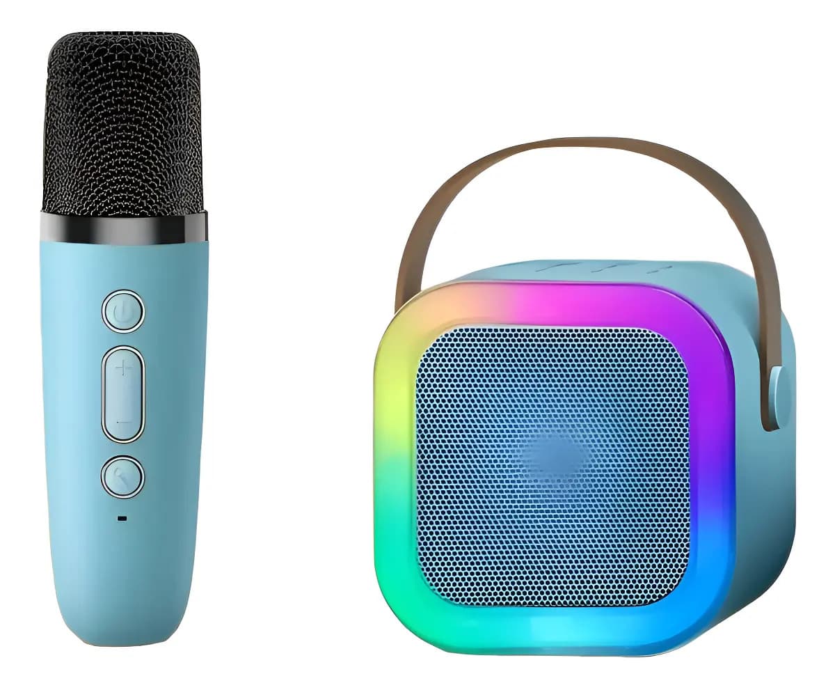 Mini parlante altavoz y micrófono portátil bluetooth K12 celeste