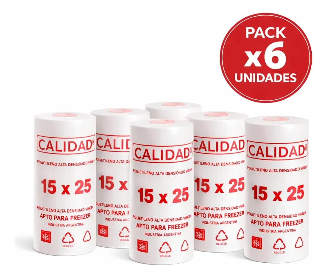 Bolsa Rollo Arranque 15x25 Apto Para Freezer Pack x 6 Unidades Polietileno Alta Densidad Transparente Cristal Polinea