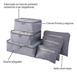 Set Organizador Maleta Viaje Travel Laundry Pouch 6 Piezas Gris