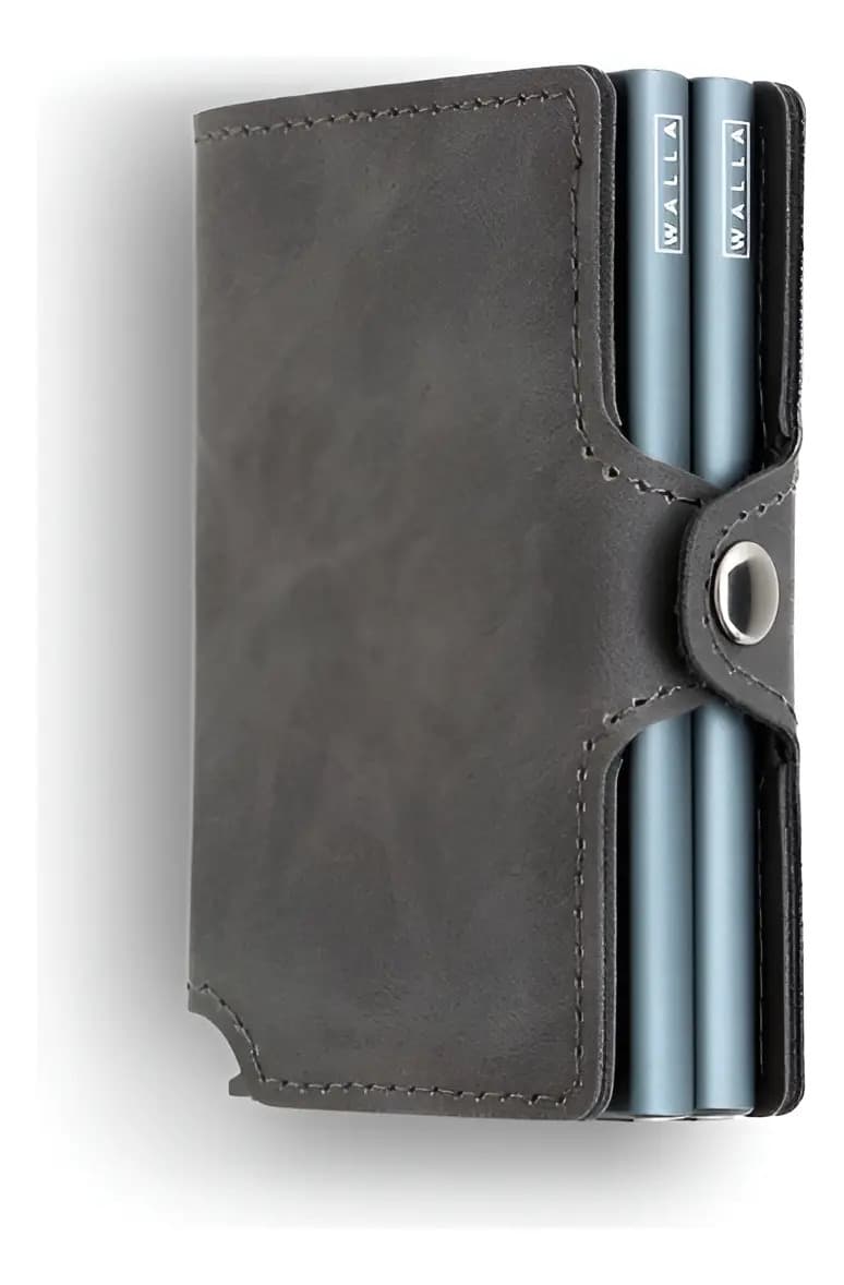 Billetera Walla Vintage Cuero Liso Space Grey Con Protección RFID