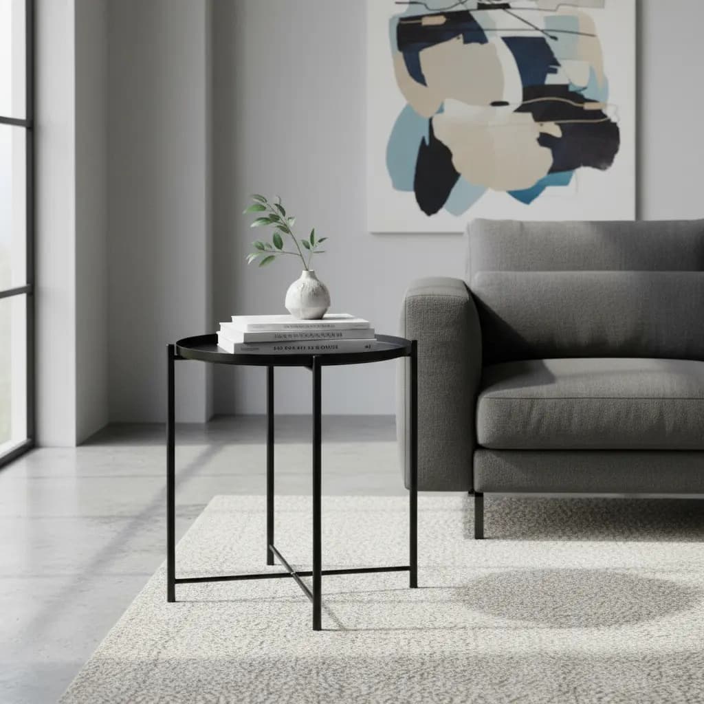 Mesa Popstore nordica ratona arrime hierro bandeja desmontable color negro