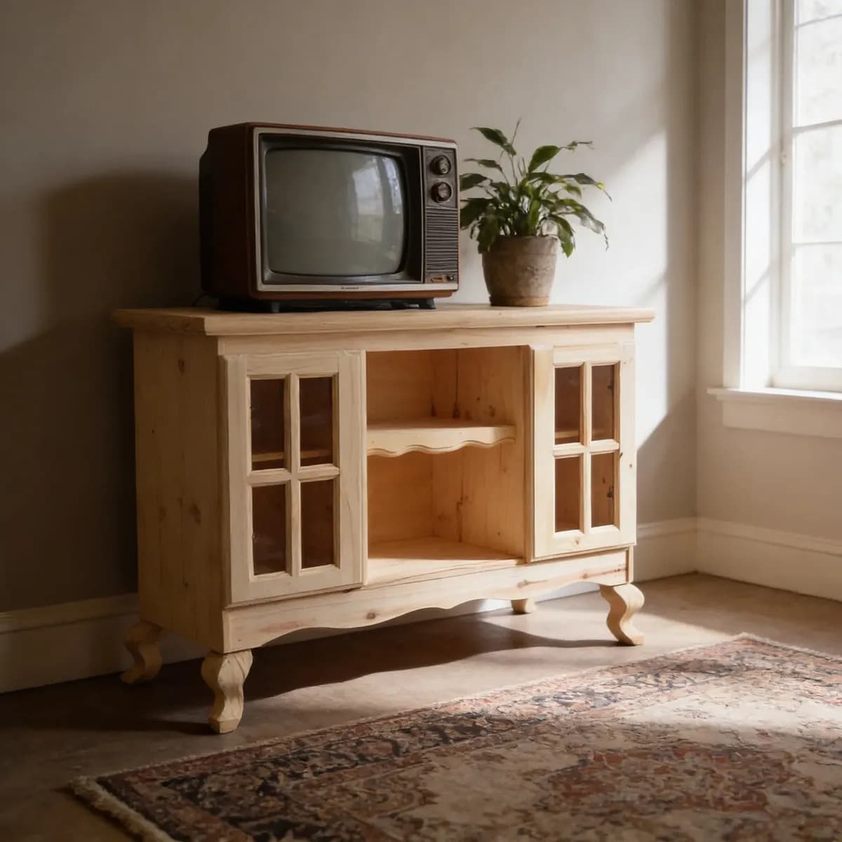 Mesa De Tv Vintage Patas Estilo Provenzal Pino Sin Pintar