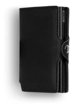 Billetera Walla Vintage Cuero Negro Botón Antirrobo RFID Compacta