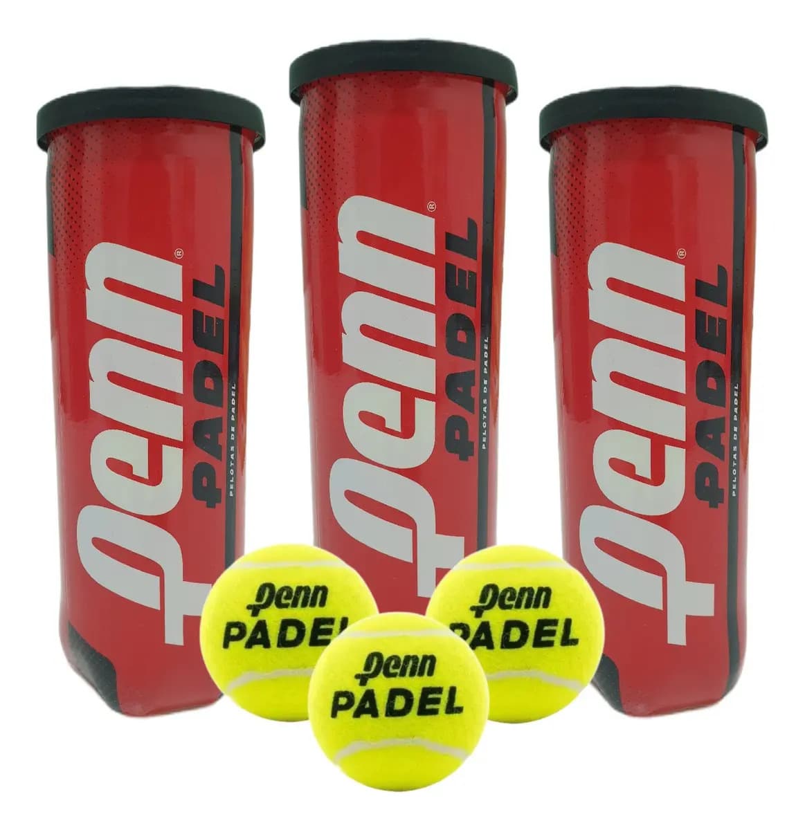 Pack x3 tubos pelotas de tenis Penn aptas para tenis y pádel alto rendimiento