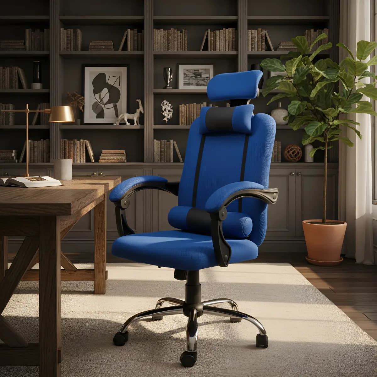 Silla de escritorio Starway WL 01 ergonómica azul con respaldo reclinable