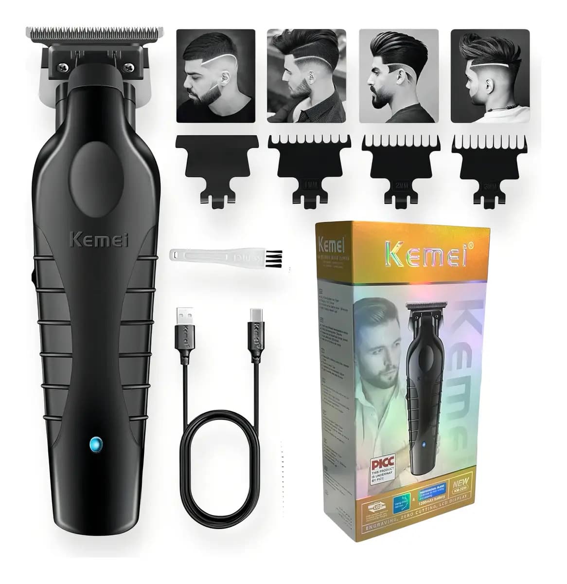 Cortadora De Pelo Kemei Professional Color Negro