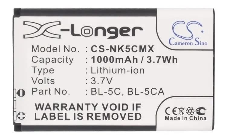 Batería Cameron Sino para Nokia BL-5C, 1100, 1208, 1600, 1000mAh Li-Ion