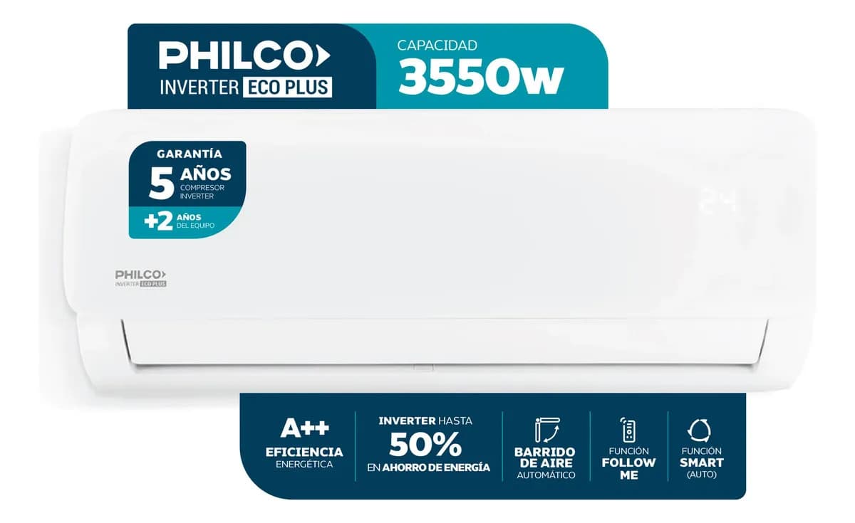 Aire Acondicionado Split Inverter Frio/Calor Philco PHIN35HA3BN 3053FG/3550W Eco