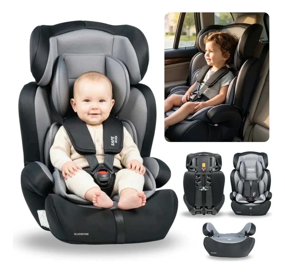 Butaca Booster Elevador Mega Baby Silverstone Gris de 9-6 Kg