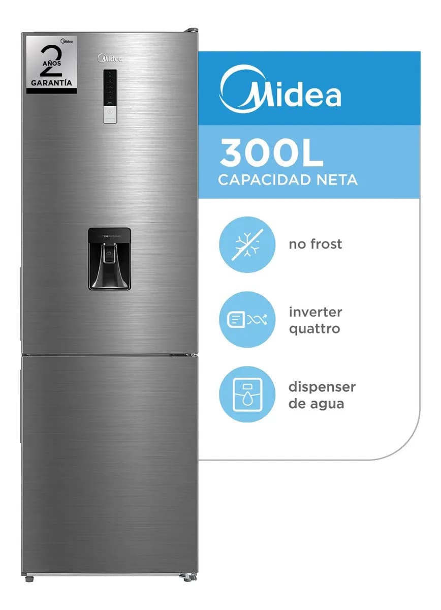 Heladera Inverter Midea Combi No Frost 300 L Inox