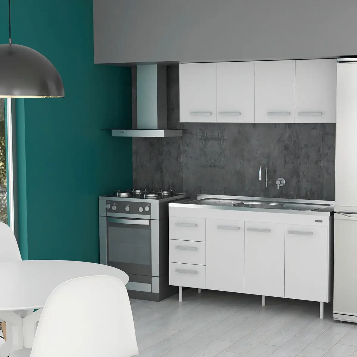 Combo mueble de cocina 1,40m Mosconi Express sin bacha color blanco
