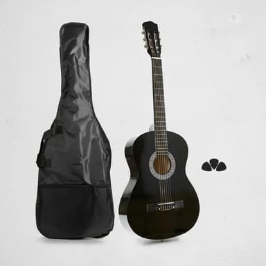 Guitarra Criolla Ambidiestro Madera Dura Cg001 Negro Funda Y Púas