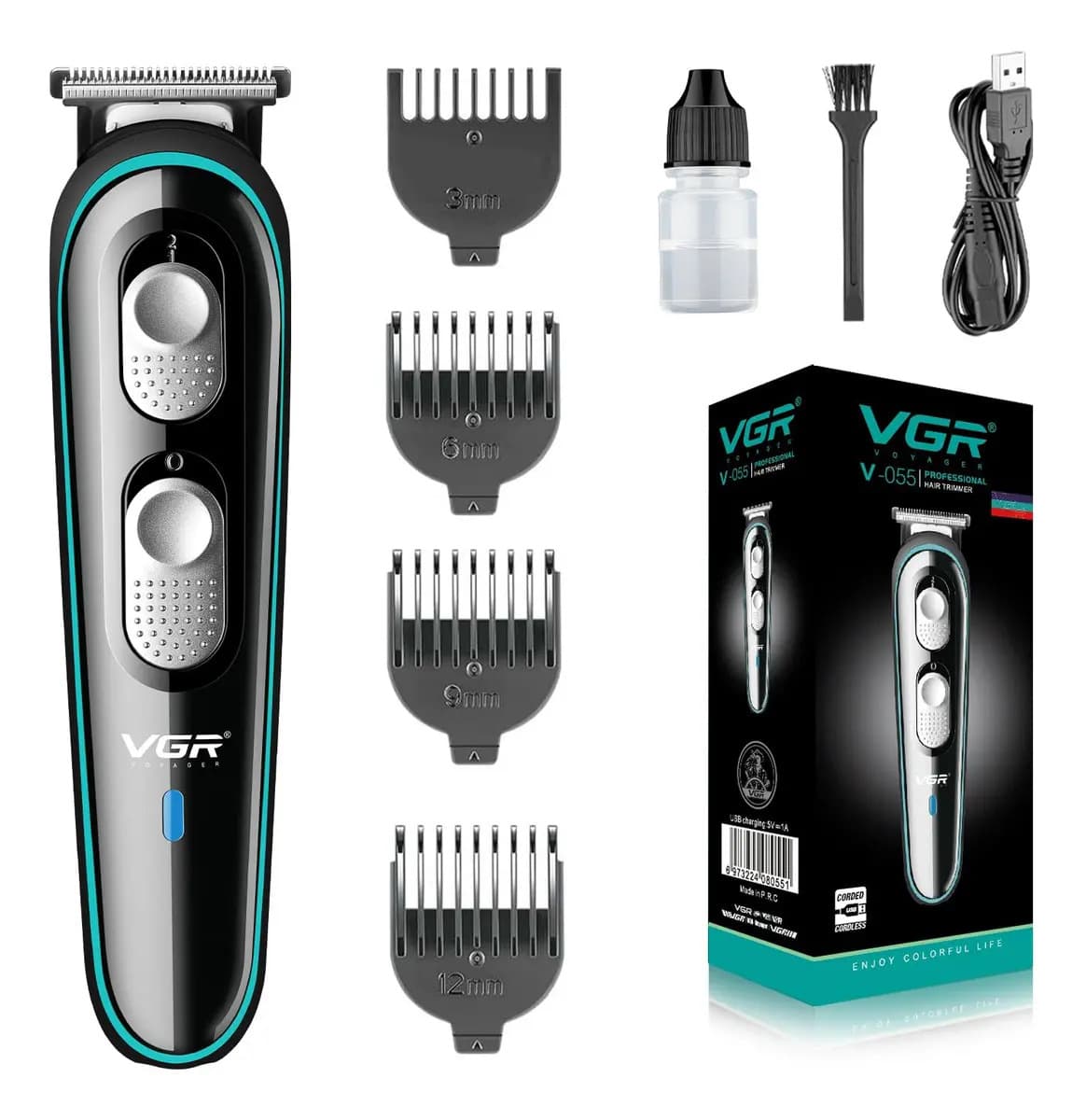 Maquina De Cortar Pelo Vgr V-055 Patillera Barba Recargable Negro