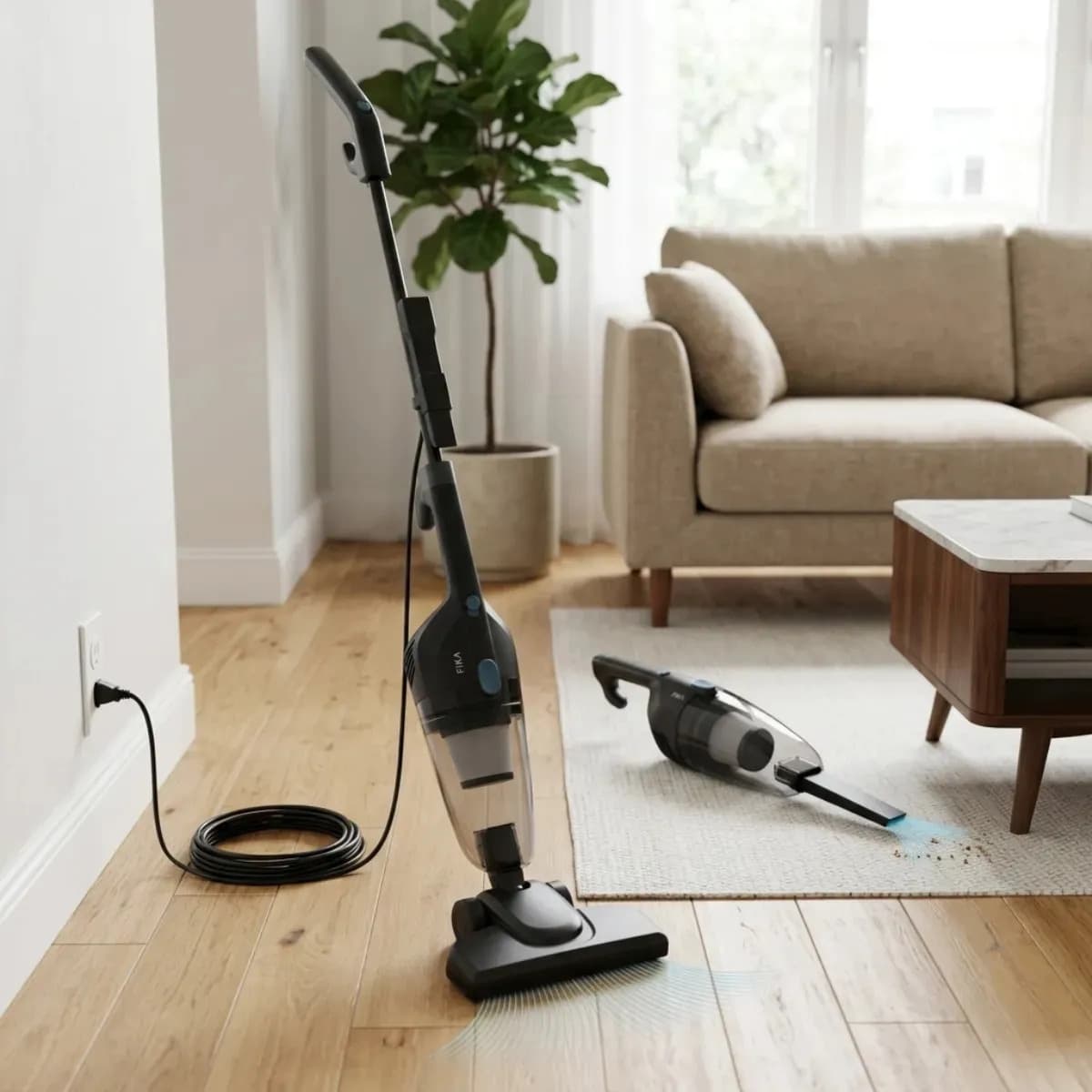 Aspiradora Vertical Potente 16kpa Con Cable 2 en 1 Fika Volt Negro 550w