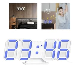 Reloj Digital 3d Led Aesthetic Con Alarma Y Usb Estructura Azul Fondo Blanco