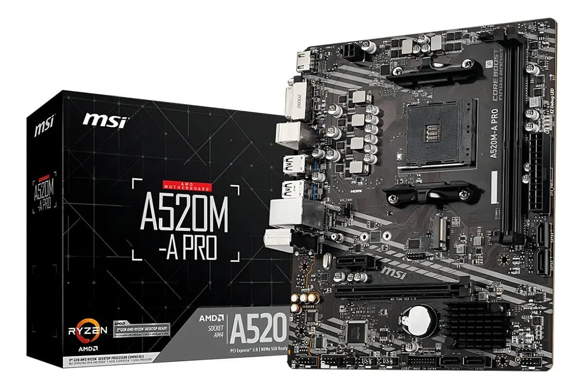 Motherboard Msi A520m-a Pro Am4 Ddr4 3ra Y 5ta Gen Color Negro
