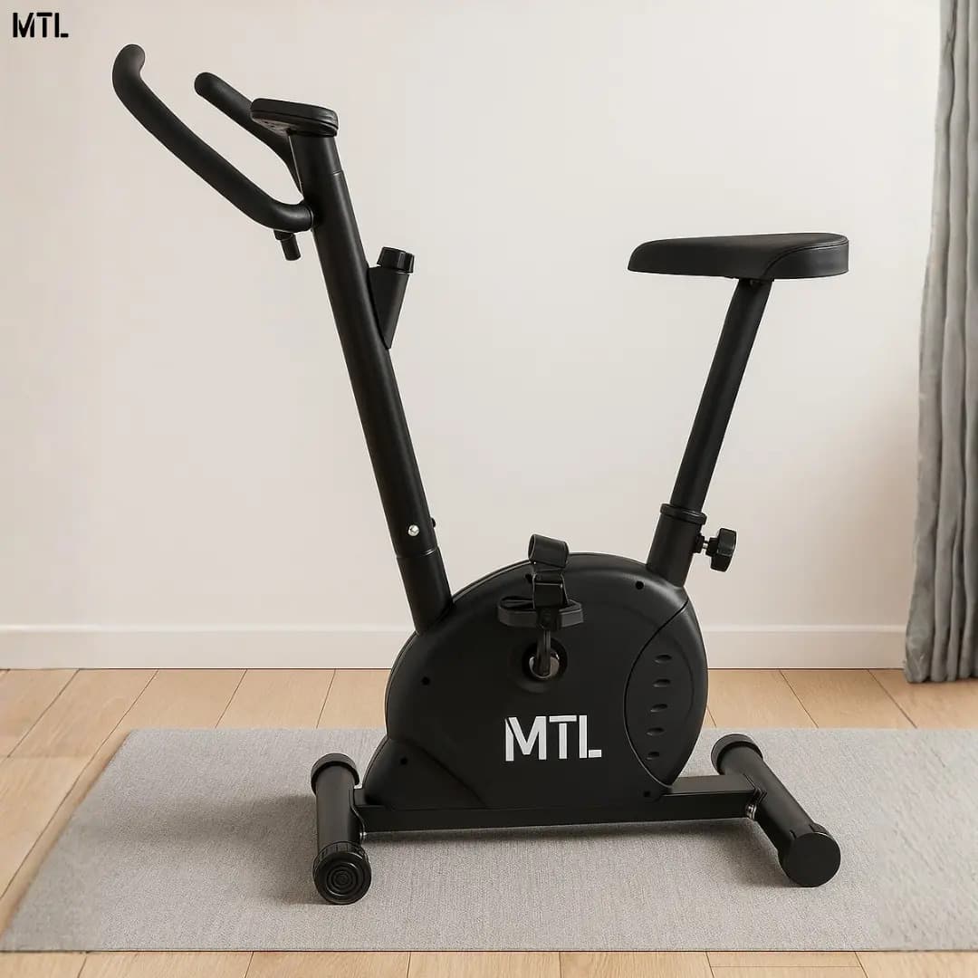 Bicicleta Fija Mtl App Bluetooth Resistencia 100kg Asiento Ajustable Manubrio Pedales Correa Compacta 9,5kg Ejercicio Hogar Gimnasio Fitness Entrenamiento Cardio Interior Exterior Facil Armado Negro