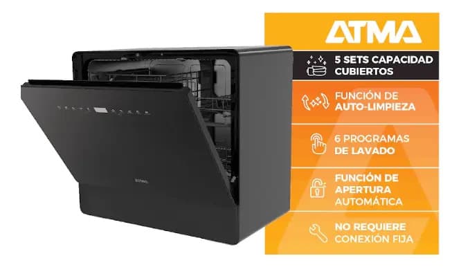 Lavavajillas Atma 5 Cubiertos Llj05 Sobremesada Negro