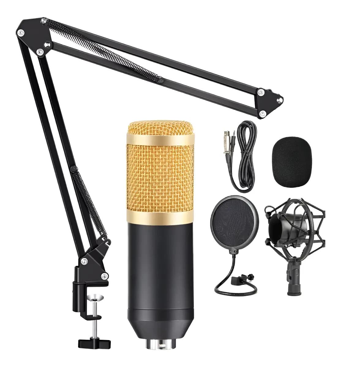 Microfono Omnidireccional Suono Brazo Ajustable Antipop Jack Color Negro y Dorado