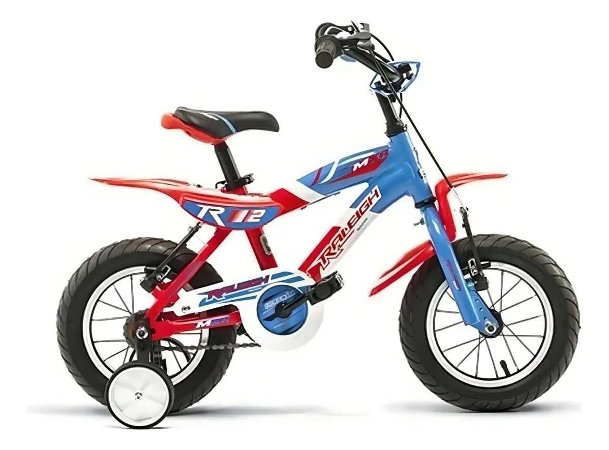 Bicicleta BMX Infantil Raleigh MXR Rodado 12 Aluminio Blanco Rojo Azul