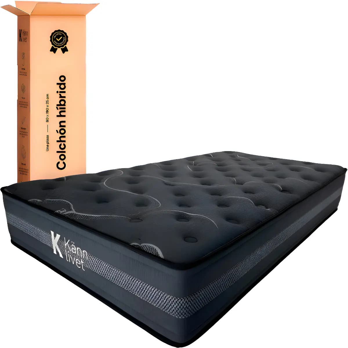 Colchon 1 Plaza 80cm × 190cm × 25cm Espuma Alta Densidad Firme Resorte Caja Negro KL-Eterna Känn Livet