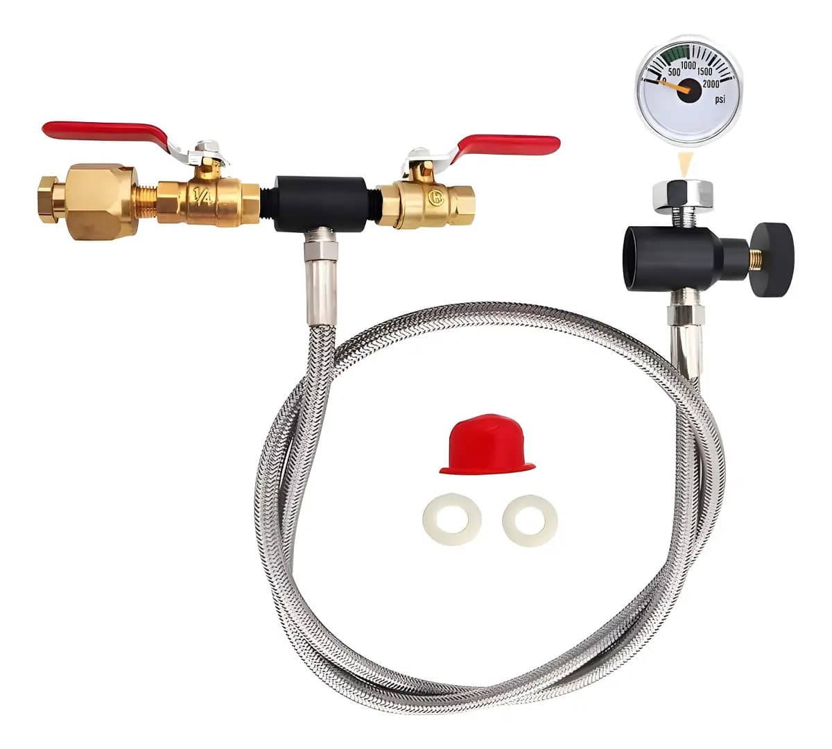 Adaptador Recarga CO2 VaVoger Máquina Soda 61cm Plateado Manguera Acero